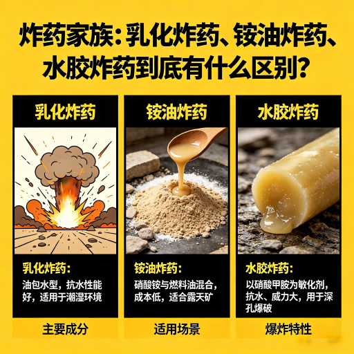金山屯炸药家族：乳化炸药、铵油炸药、水胶炸药到底有什么区别？